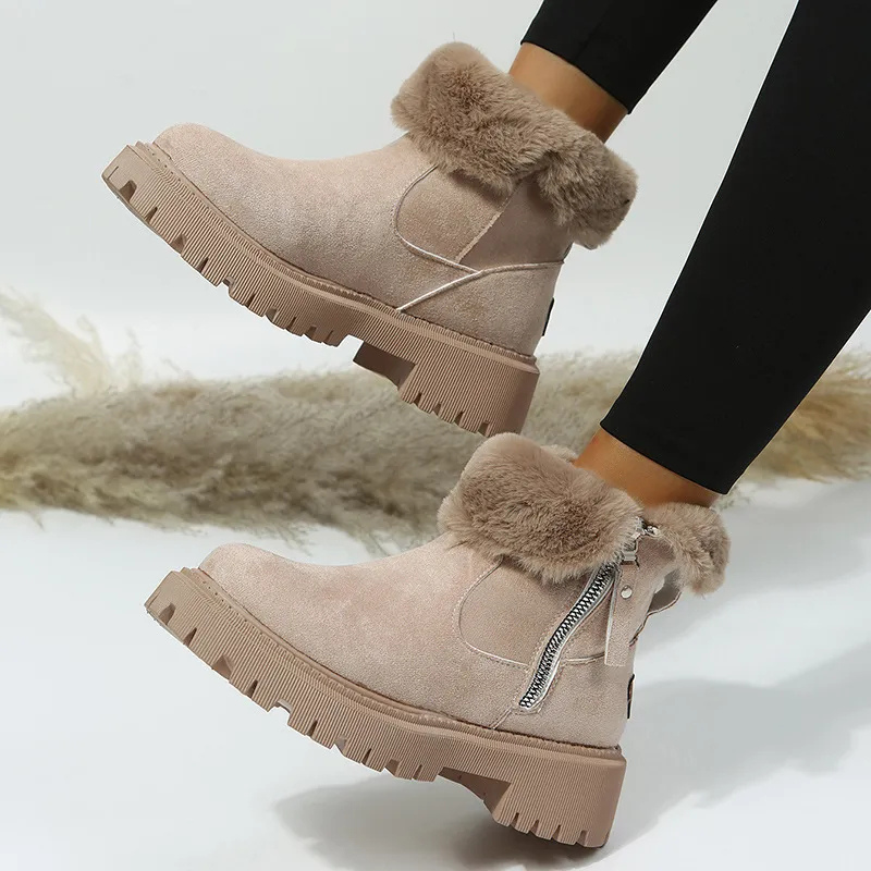 Women's Winter Ankle Boots with Faux Fur Lining and Chunky Sole – Stylish & Warm Outdoor Fashion