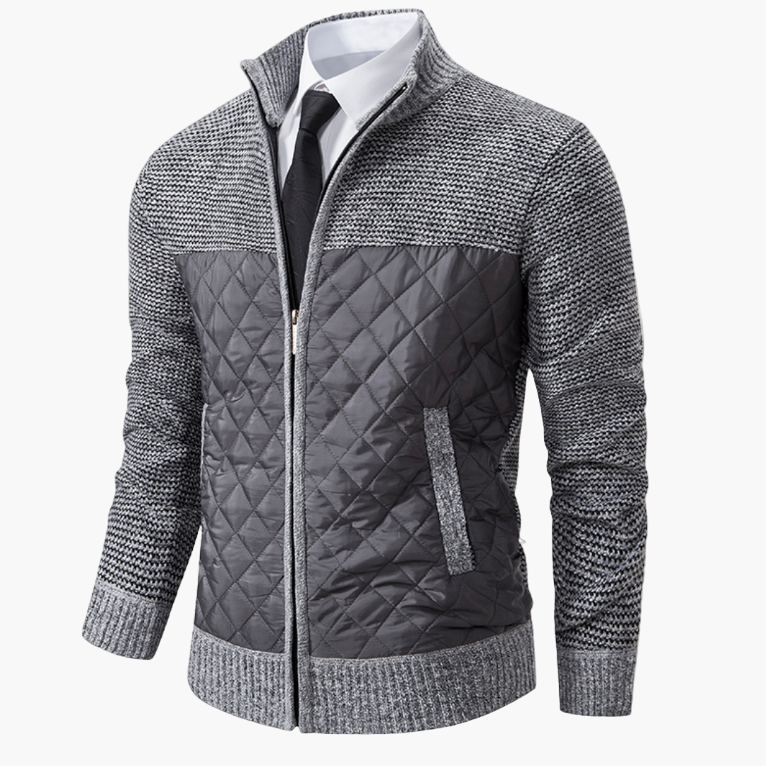 Men's Elegant Quilted Knit Bomber Jacket for Casual and Semi-Formal Wear