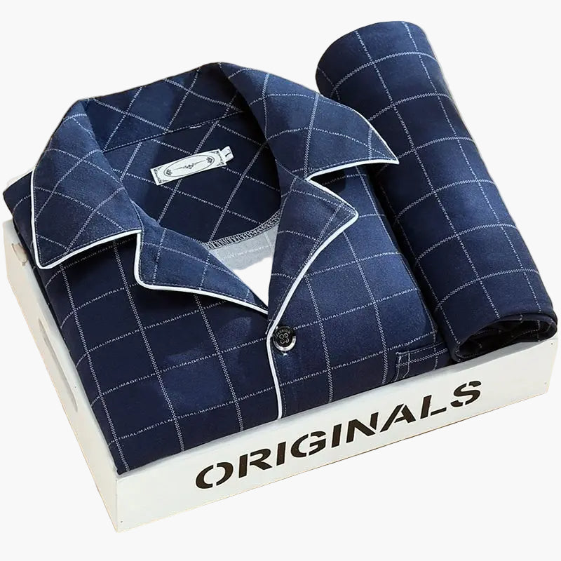 Men's Classic Pajama Set with Feather Print, Stylish Long Sleeve Loungewear for All-Season Comfort