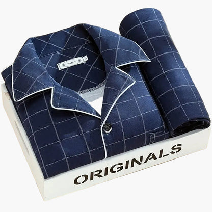 Men's Classic Pajama Set with Feather Print, Stylish Long Sleeve Loungewear for All-Season Comfort