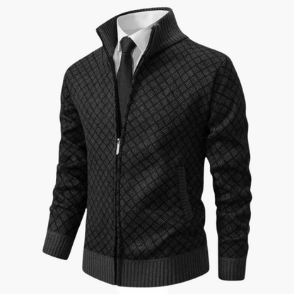 Men's Modern Business Casual Knit Zip-Up Jacket – Diamond Pattern Sweater Blazer