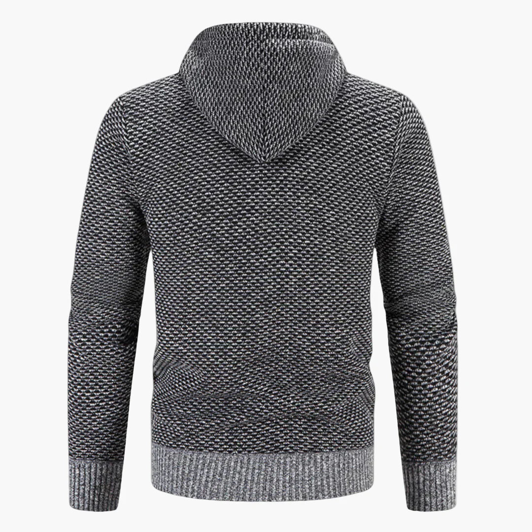Men's Knitted Zip-Up Hoodie Jacket with Fleece Lining – Casual Winter Cardigan