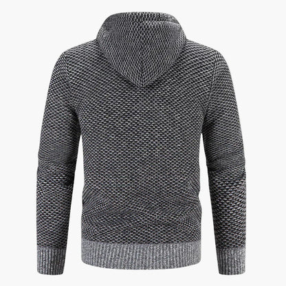 Men's Knitted Zip-Up Hoodie Jacket with Fleece Lining – Casual Winter Cardigan