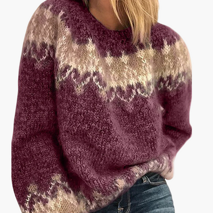 Women's Cozy Patterned Knit Pullover Sweater for Autumn and Winter