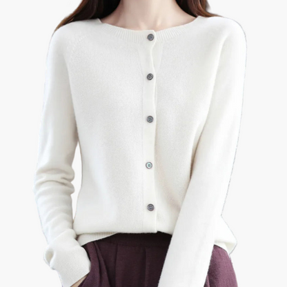 Women's Classic O-Neck Button-Down Cardigan Sweater – Elegant Everyday Layer