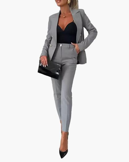 Women's Double-Breasted Business Suit with Tailored Blazer and Pants - Elegant Professional Outfit