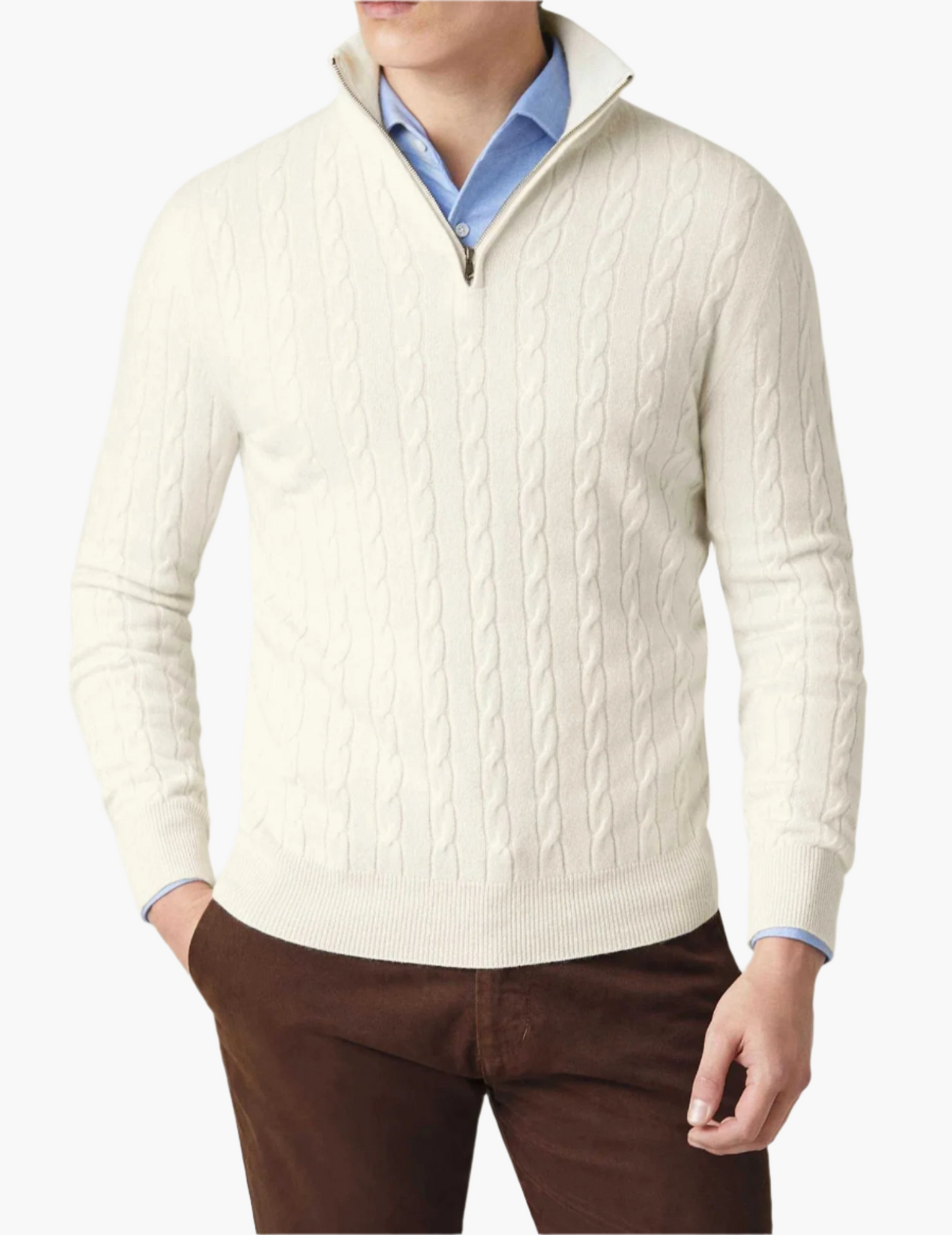 Men's Cable-Knit Quarter-Zip Sweater Classic Business Casual Pullover