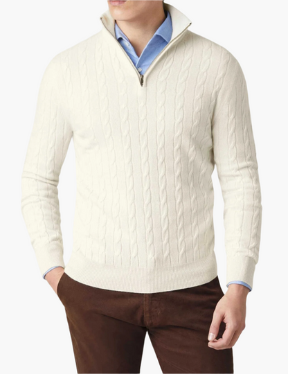 Men's Cable-Knit Quarter-Zip Sweater Classic Business Casual Pullover