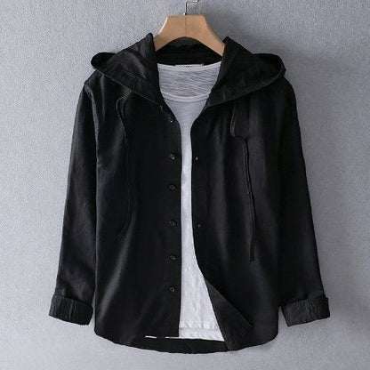 Amy – Hooded Long Sleeve Casual Linen Shirt