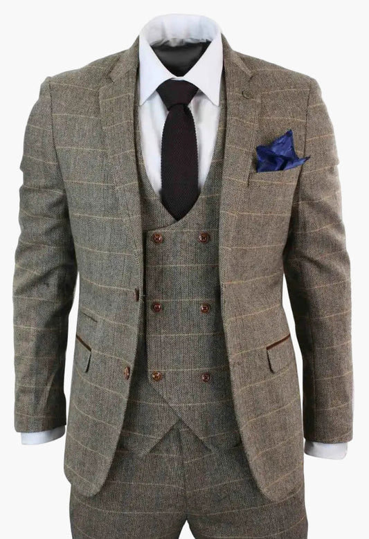 Men's Three-Piece Double Breasted Suit – Classic British Style for Weddings and Special Occasions