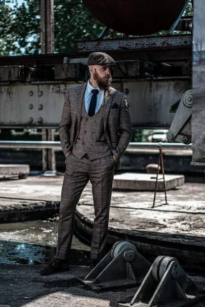 Men's Three-Piece Double Breasted Suit – Classic British Style for Weddings and Special Occasions
