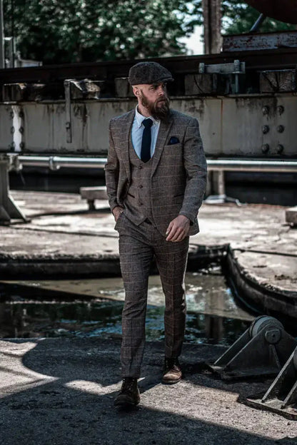 Men's Three-Piece Double Breasted Suit – Classic British Style for Weddings and Special Occasions