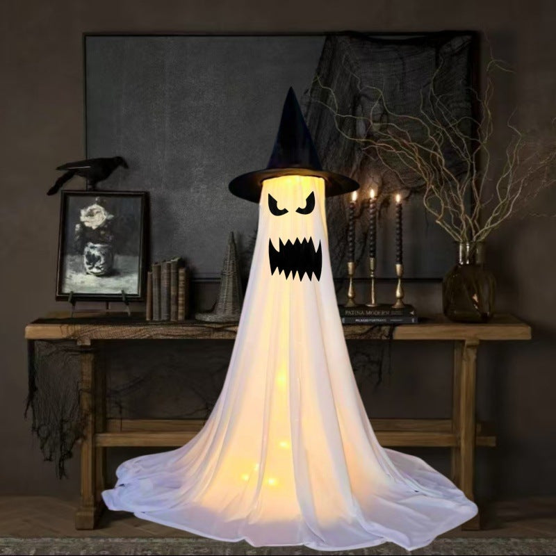 Halloween Ghost Witch Hat Light-Up Decoration for Parties and Spooky Home Decor