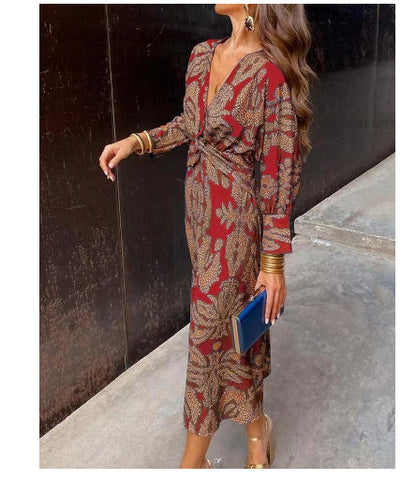 Tracy – Nine-Quarter Sleeve V-Neck Painted Dress