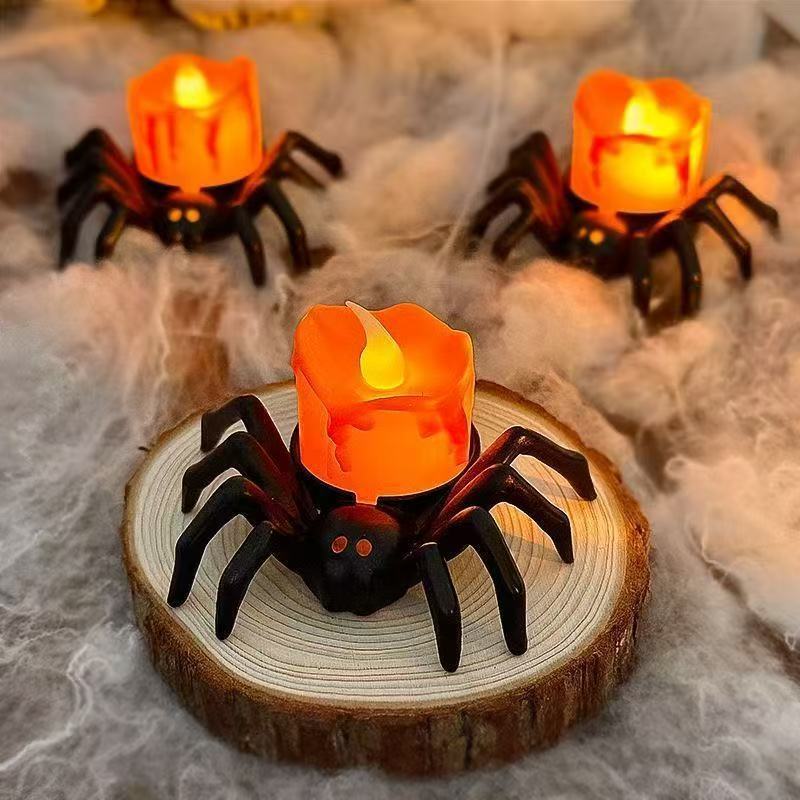 Halloween Spider Candle Lamp Decoration – Spooky Party Prop for Trick-or-Treat & Haunted Houses