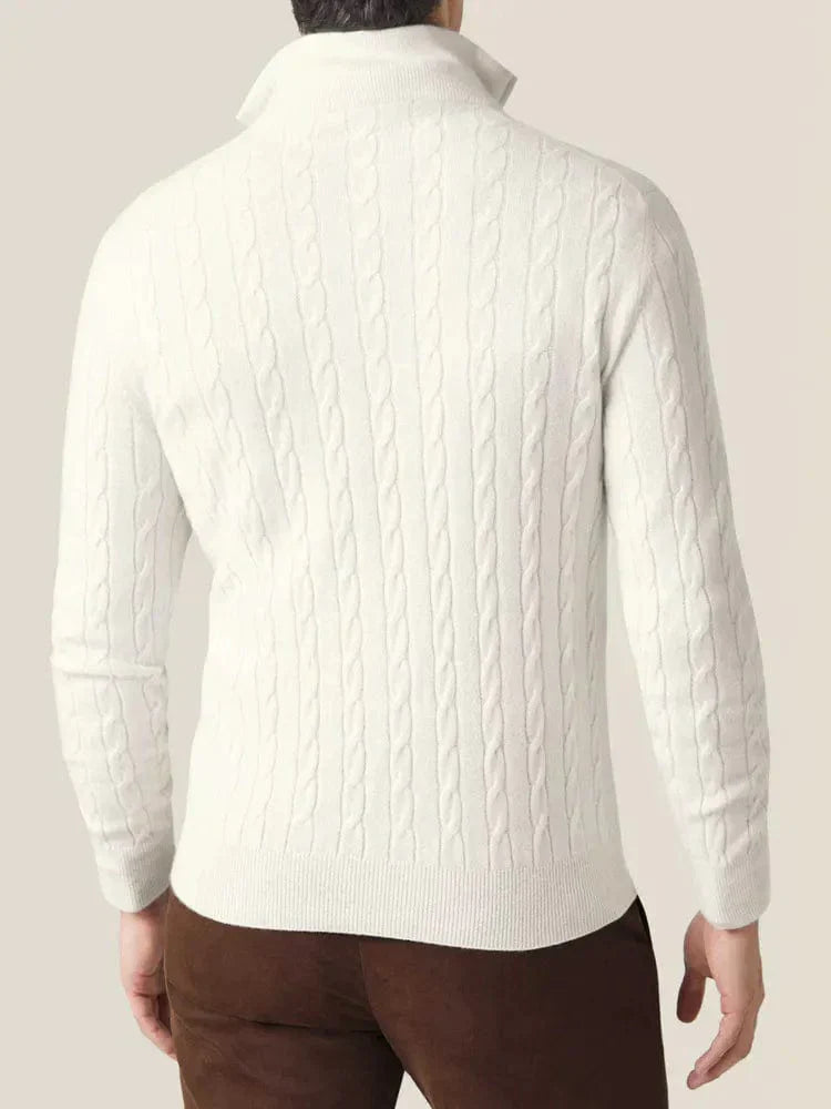 Men's Cable-Knit Quarter-Zip Sweater Classic Business Casual Pullover
