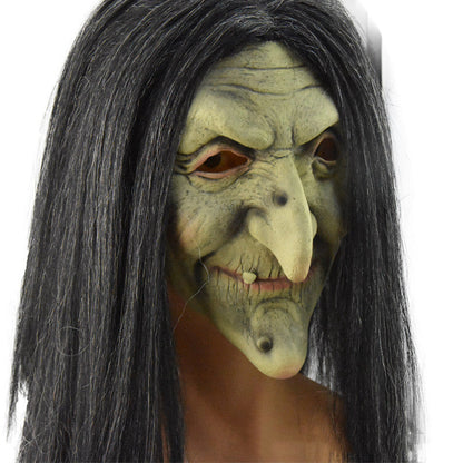 Halloween Witch Mask with Long Hair – Adult Spooky Costume Accessory