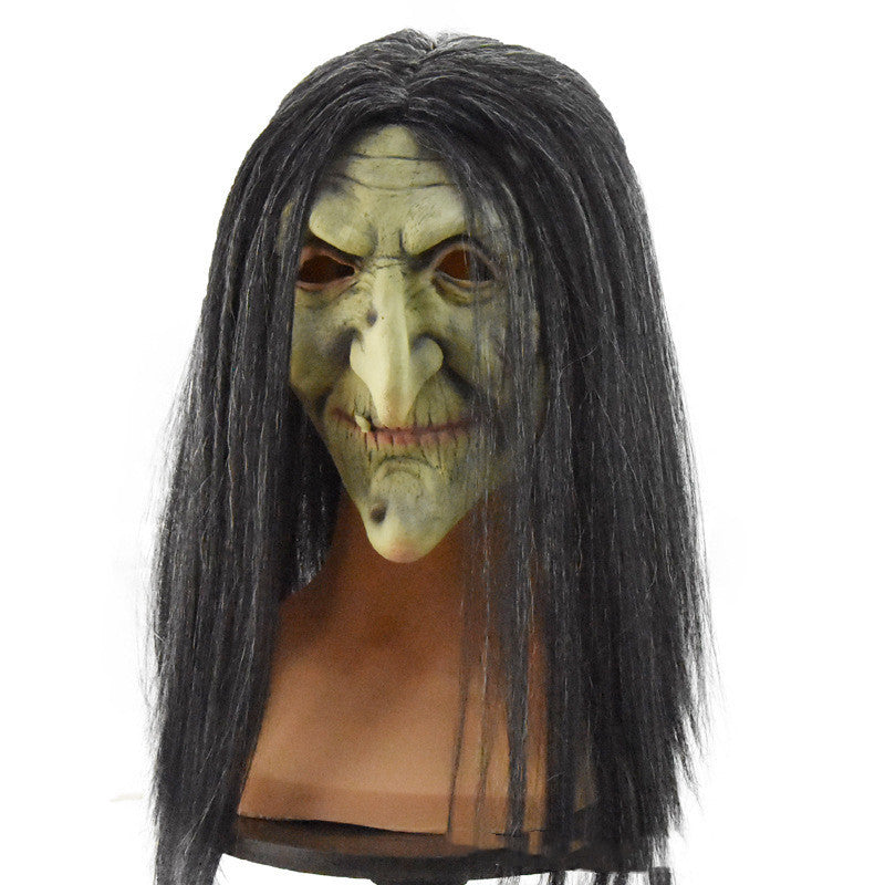 Halloween Witch Mask with Long Hair – Adult Spooky Costume Accessory