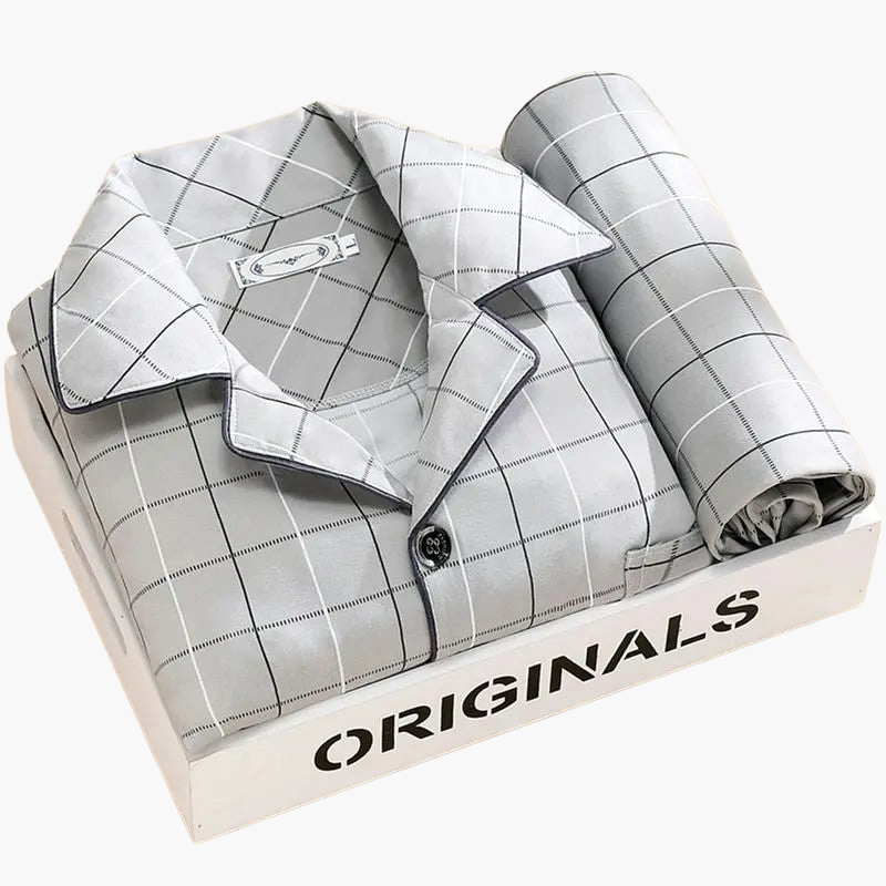 Men's Classic Pajama Set with Feather Print, Stylish Long Sleeve Loungewear for All-Season Comfort