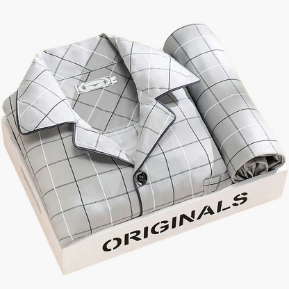 Men's Classic Pajama Set with Feather Print, Stylish Long Sleeve Loungewear for All-Season Comfort