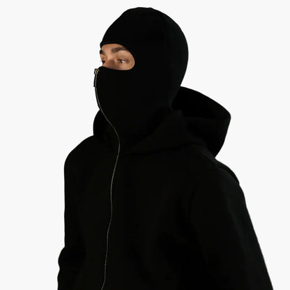 Men's Minimalist Full Zip Hoodie with Integrated Mask – Urban Streetwear Style