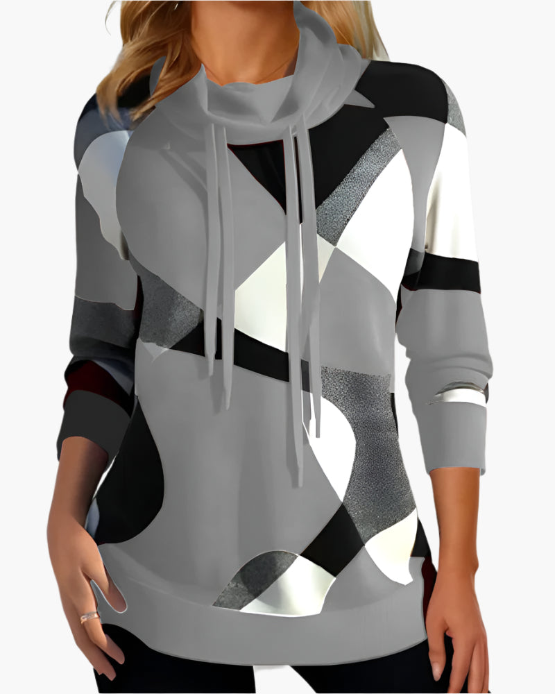 Women's Modern Colorblock Casual Pullover Top with Cowl Neck and Raglan Sleeves