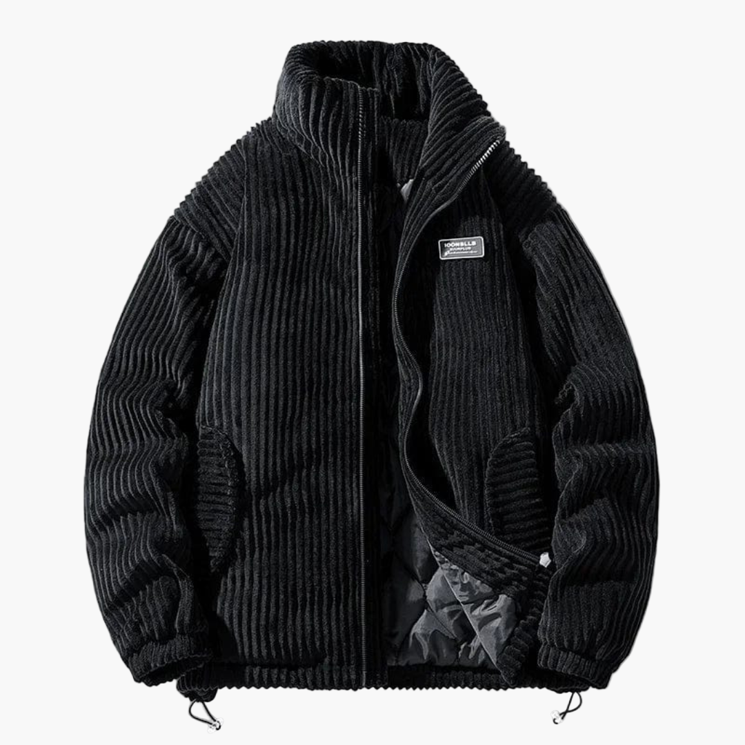 Men's Corduroy Puffer Jacket – Casual Winter Stand Collar Outerwear