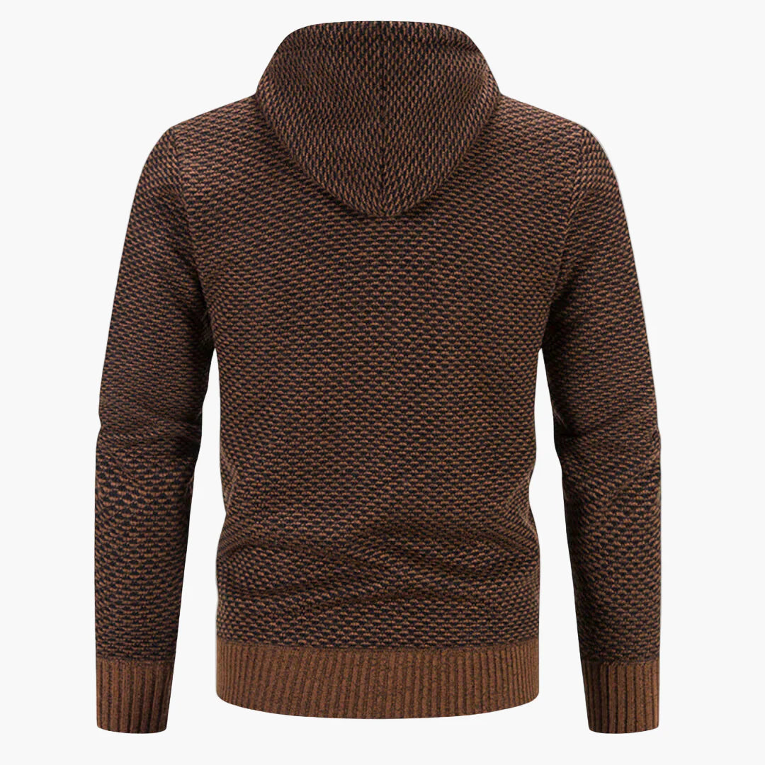 Men's Knitted Zip-Up Hoodie Jacket with Fleece Lining – Casual Winter Cardigan