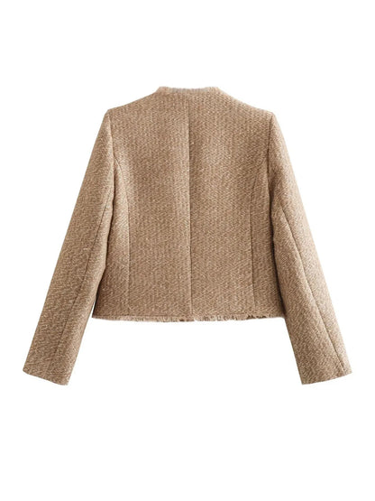 Women's Slim Fit Tweed Blazer Jacket for Elegant Everyday Wear