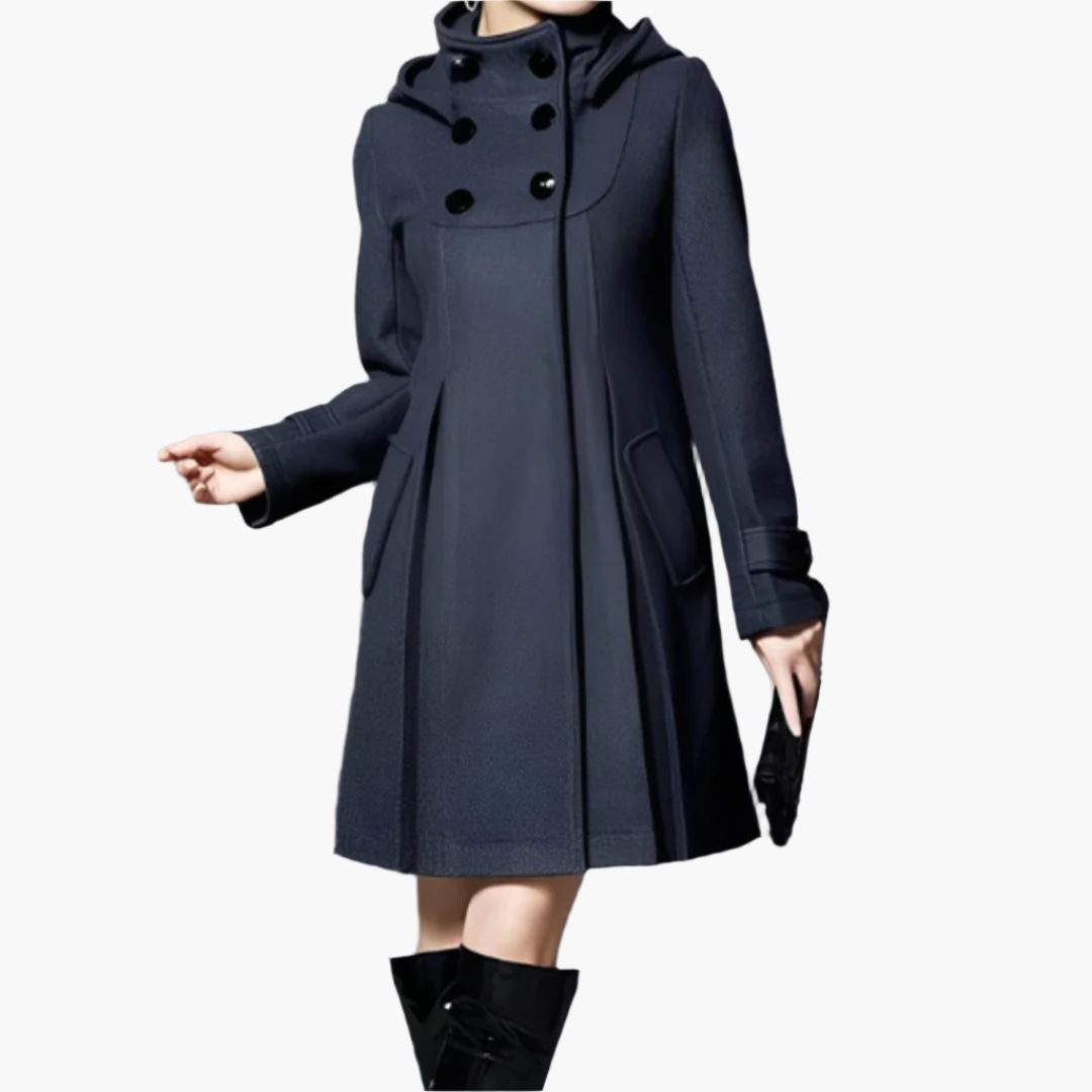 Women's Elegant Winter Double-Breasted Hooded Coat – Classic Feminine Style for Cold Weather
