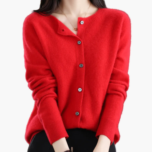 Women's Classic O-Neck Button-Down Cardigan Sweater – Elegant Everyday Layer