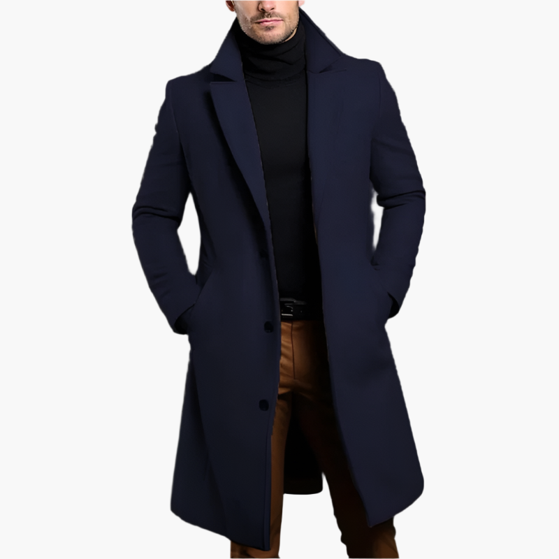 Men’s Classic Single-Breasted Overcoat with Tailored Silhouette