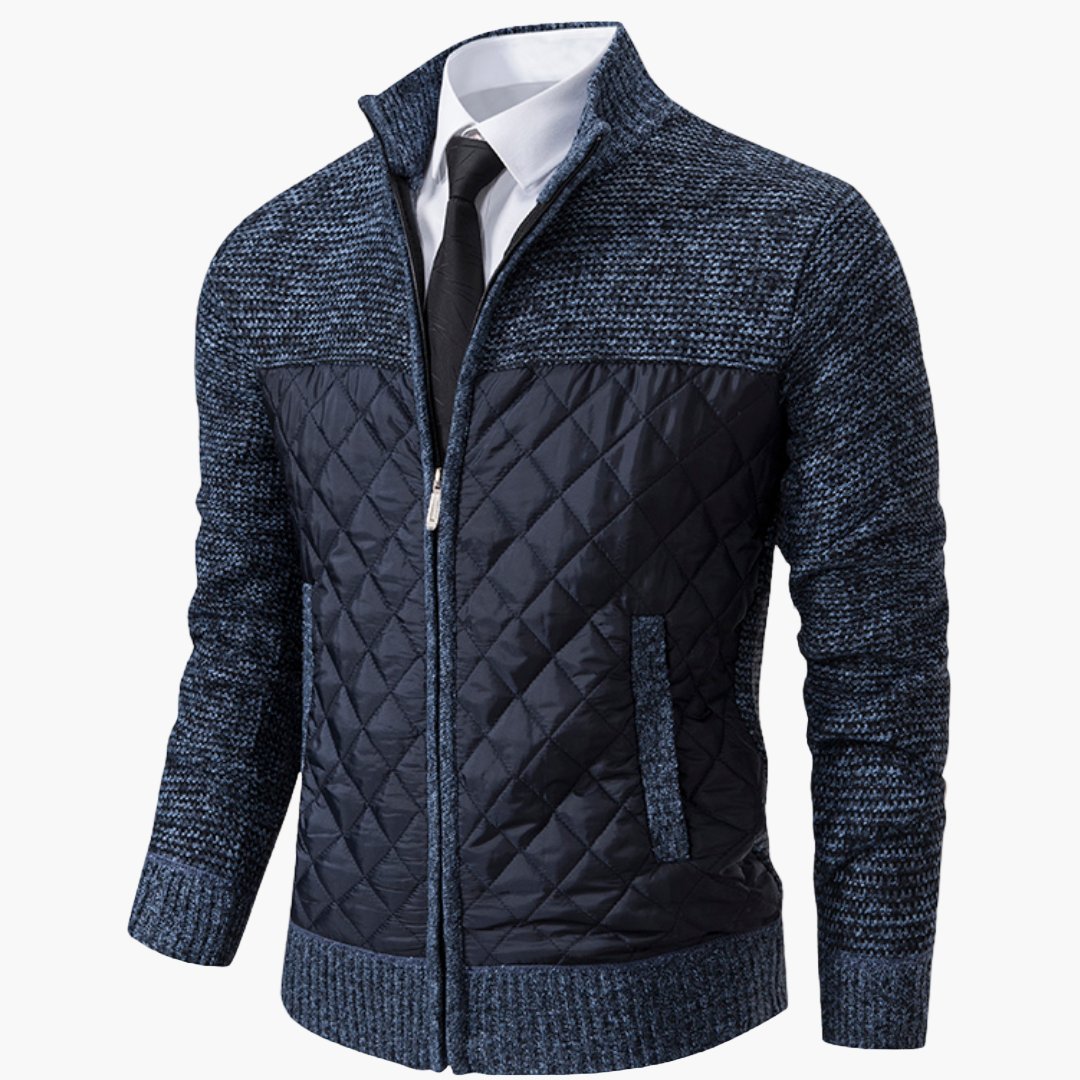 Men's Elegant Quilted Knit Bomber Jacket for Casual and Semi-Formal Wear