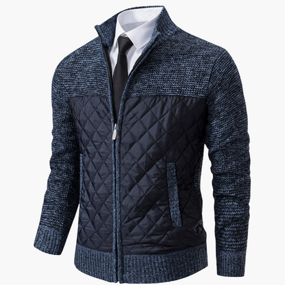 Men's Elegant Quilted Knit Bomber Jacket for Casual and Semi-Formal Wear