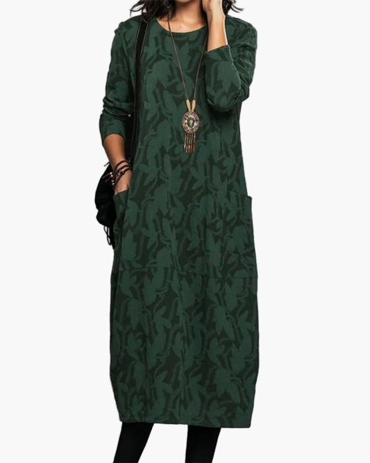 Women's Casual Long Sleeve Loose Fit Midi Dress – Effortlessly Elegant Everyday Style