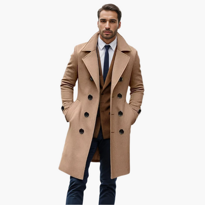 Men's Italian Style Long Double-Breasted Overcoat – Formal and Casual Sophistication