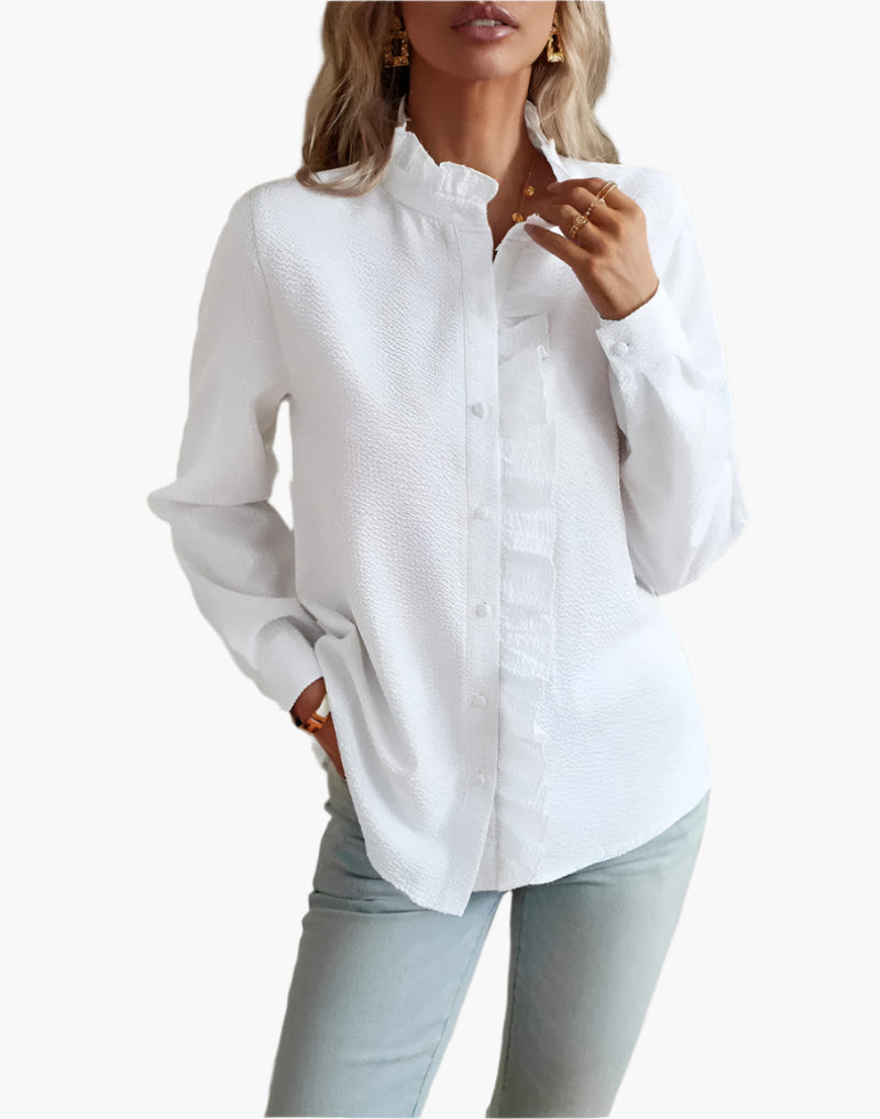Women's Ruffled Button-Up Casual Chic Shirt – Versatile Office to Weekend Style