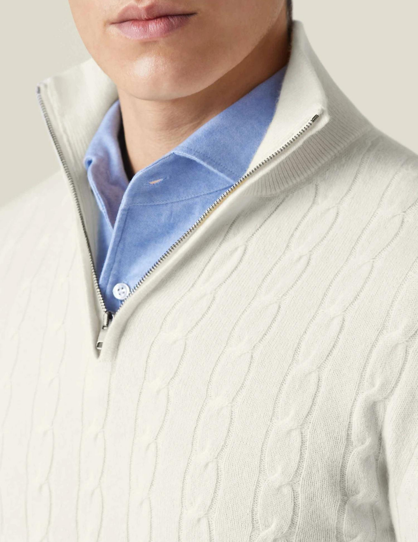 Men's Cable-Knit Quarter-Zip Sweater Classic Business Casual Pullover