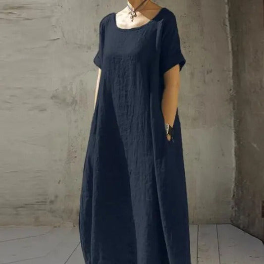 Heidi – Elegant Cotton and Linen Dress with Short Sleeves