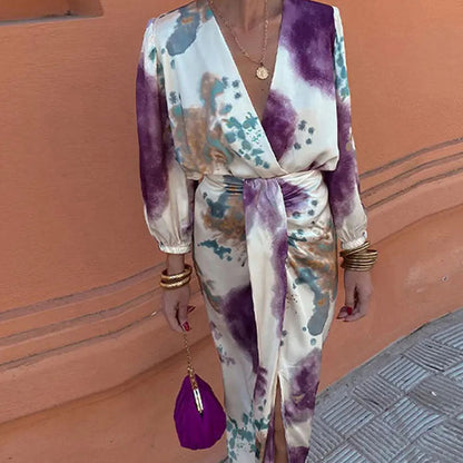 Katy – Chic V-neck Long Sleeve Slit Midi Dress Two-piece Suit