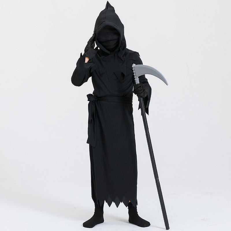 Kids' Halloween Grim Reaper Costume with Sickle – Unisex Spooky Party Outfit