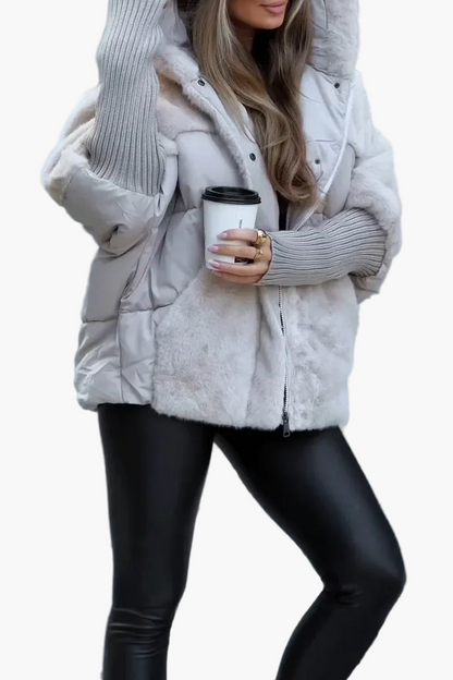 Women's Winter Faux Fur Hooded Puffer Jacket – Cozy Outdoor Fashion for Cold Weather