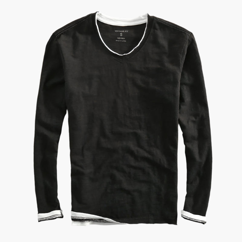 Men's Layered Look Long Sleeve V-Neck Casual Shirt – Smart-Casual Style