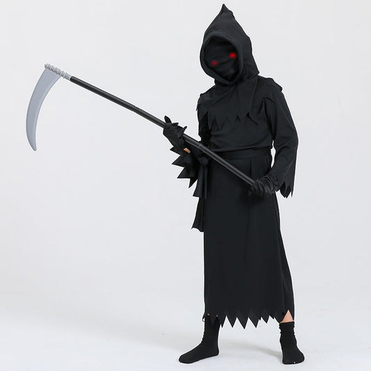 Kids' Halloween Grim Reaper Costume with Sickle – Unisex Spooky Party Outfit