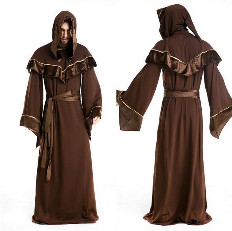 Men's Halloween Monk Robe Costume with Hood – Medieval Priest Outfit for Parties & Cosplay