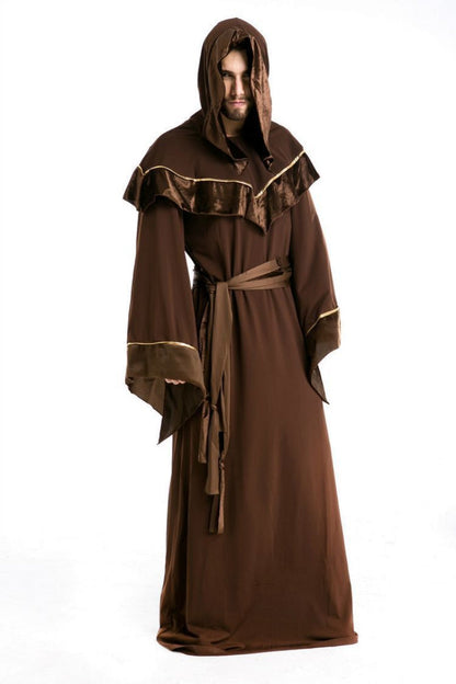 Men's Halloween Monk Robe Costume with Hood – Medieval Priest Outfit for Parties & Cosplay
