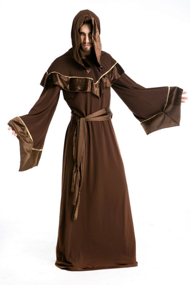 Men's Halloween Monk Robe Costume with Hood – Medieval Priest Outfit for Parties & Cosplay
