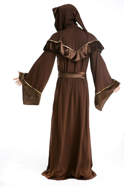 Men's Halloween Monk Robe Costume with Hood – Medieval Priest Outfit for Parties & Cosplay