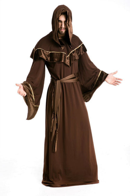 Men's Halloween Monk Robe Costume with Hood – Medieval Priest Outfit for Parties & Cosplay