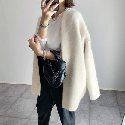 Women's Elegant Casual Knit Cardigan Jacket – Versatile Relaxed Fit Top for Everyday Style